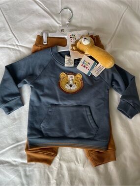 Novogratz boys blue lion-embroidered sweatshirt brown pants toy size 6-9M NWT